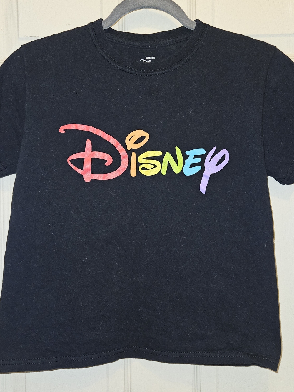 Disney Black Tee with Rainbow Script Logo